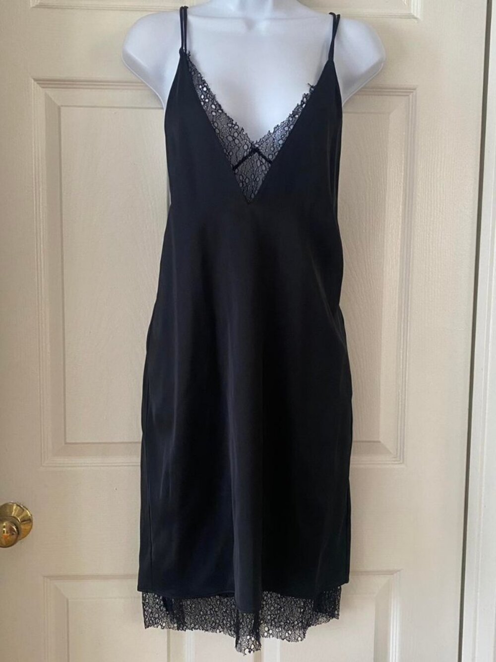 Zara womens black lace deep V classy dress XS